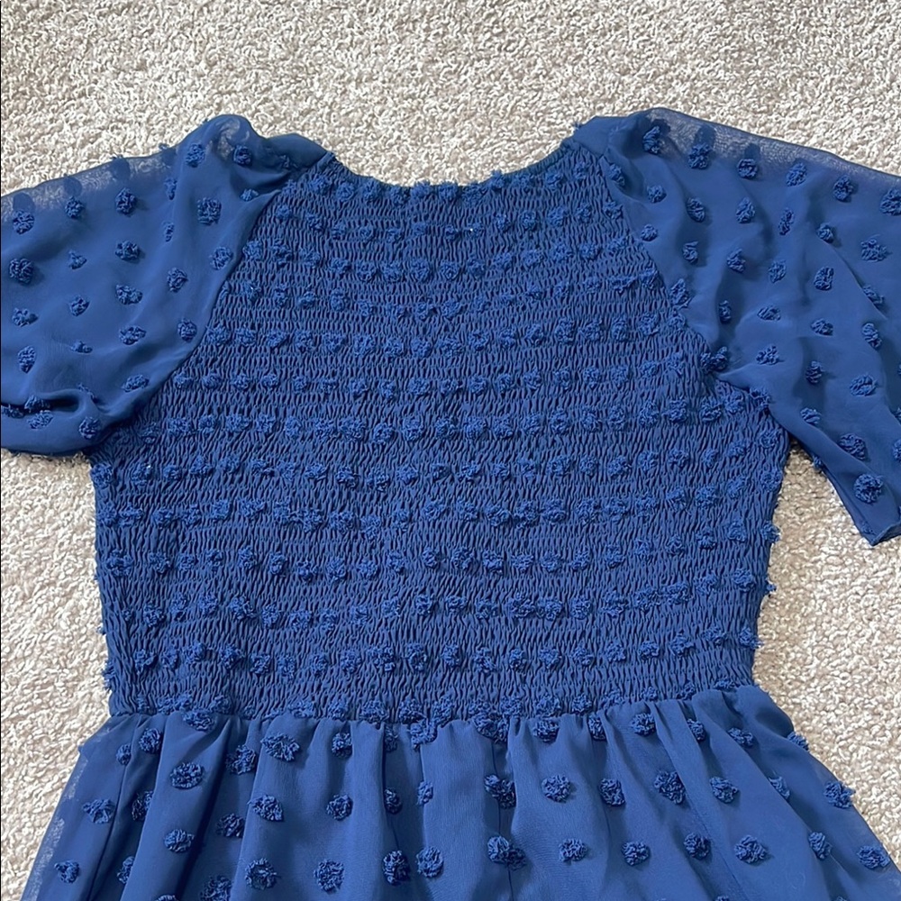 Blue Ruffled Tiered Mini Sundress with Puff Sleeves - Picture 5 of 6